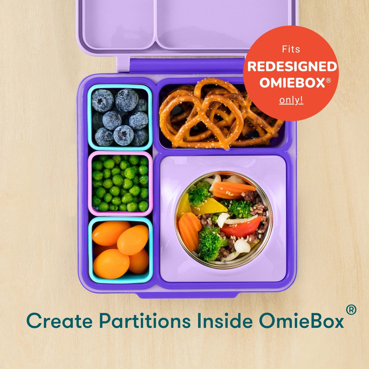 OmieBox - 3 Compartment Bento Lunch Box + Thermos Food Jar for Kids -  Leak-Proof and Insulated - Two Temperature Zones for Hot & Cold Food (Pink  Berry) 